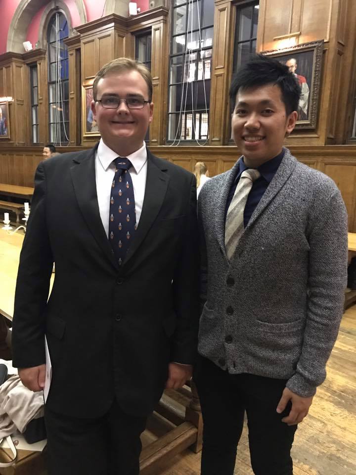 The colorful and extraordinary experiences of Dennis Chow (right) impressed the interviewer who processed his application for the exchange program at the University of Oxford.