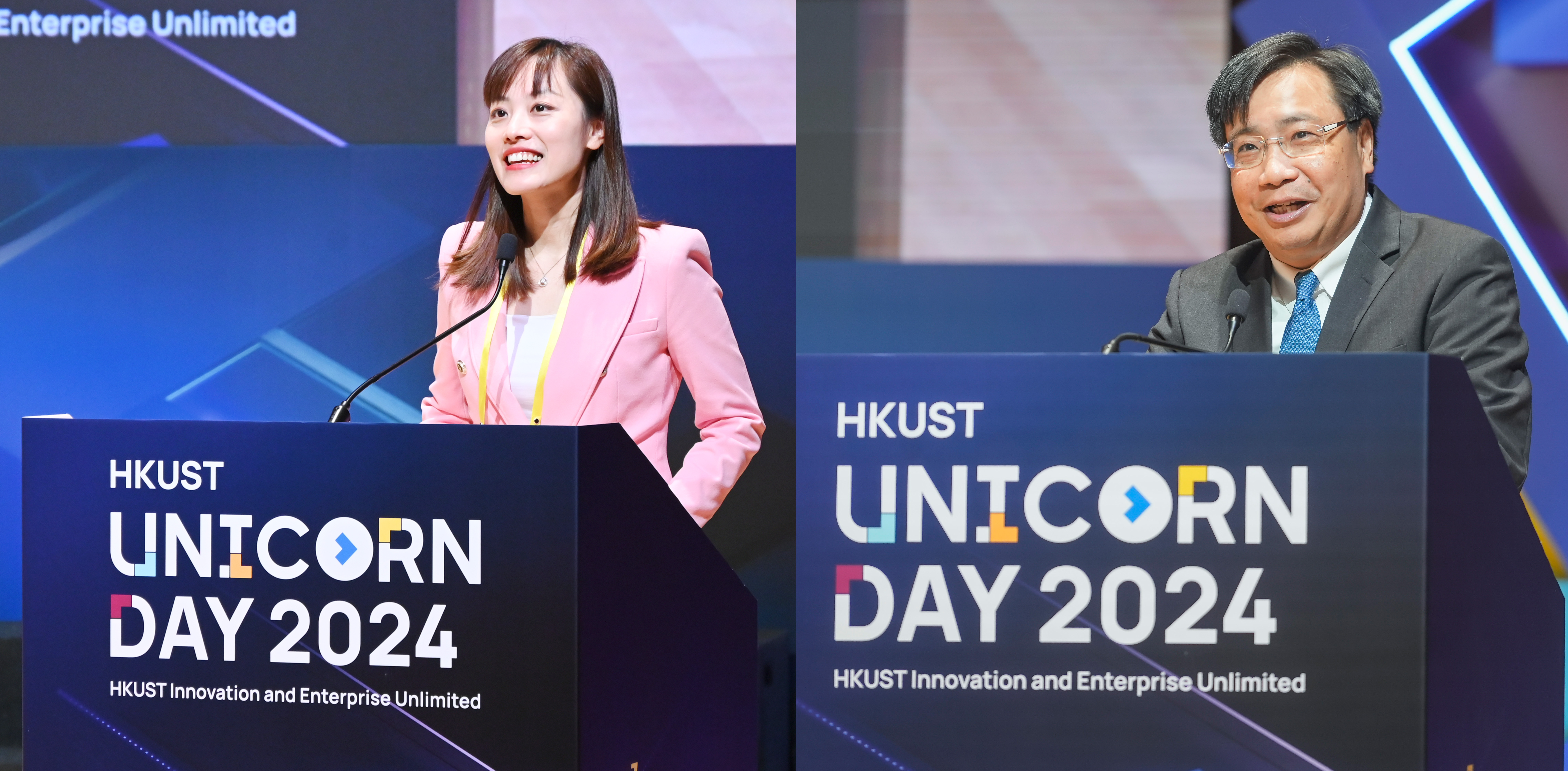 创新科技及工业局副局长张曼莉女士（左）及创新科技署署长李国彬先生 (右)致辞。
