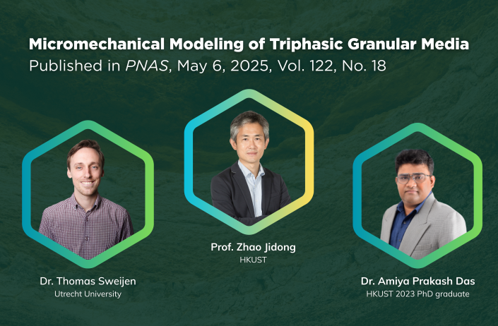 科大的赵吉东教授（中）及Amiya Prakash Das博士（右）与荷兰乌特勒支大学的Thomas Sweijen博士（左）携手合作，研发了一种革命性的计算框架，深化了科学界对土壤、沙粒和药物粉末等颗粒材料动力学的理解。